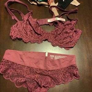 ON HOLD Vs pink mauve lace bralette and panty set
